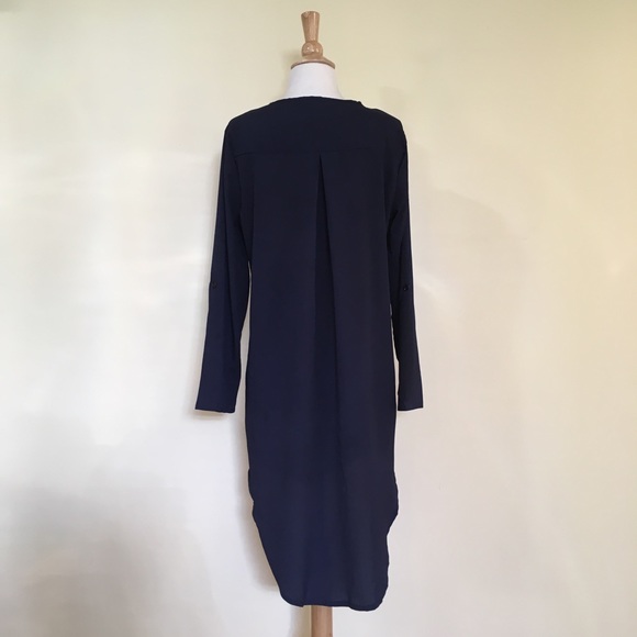 💥 CLEARANCE Chic Rolled Sleeve High Low Chiffon Shirt Dress - Picture 5 of 7